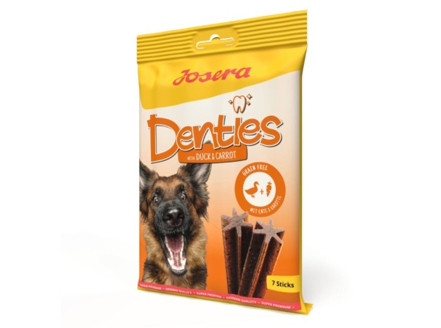 Snack dental Josera Denties de Pato y Zanahoria, premio parra perros