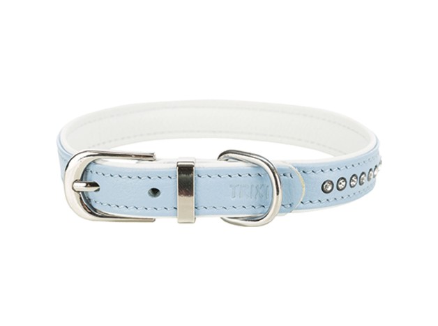 Collar de piel Trixie azul con piedras preciosas para perros