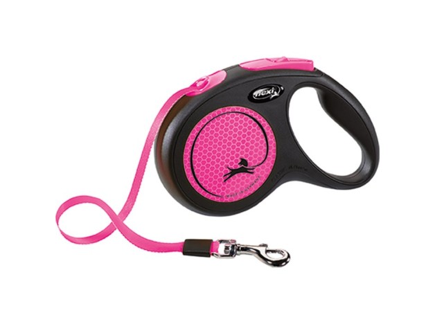 Flexi Neon Rosa, correa extensible de cinta para perros